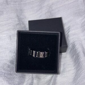 Roman Numerals Stainless Steel Ring Black Silver Tone Women Men Size 10 New
